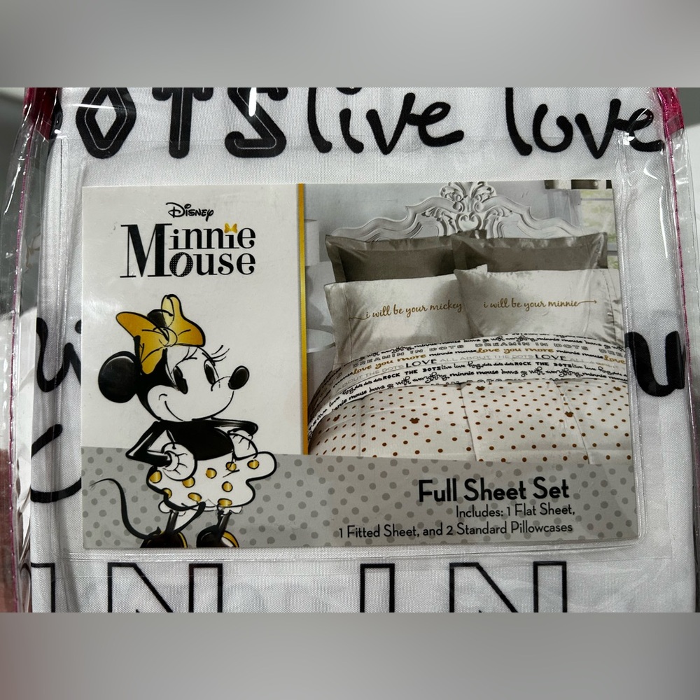 Disney Minnie‎ Mouse Full Sheet Set - Black, White and Gold